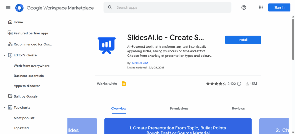 Download & sign in Slidesai Google Slides Add-on or Microsoft Excel Add-in