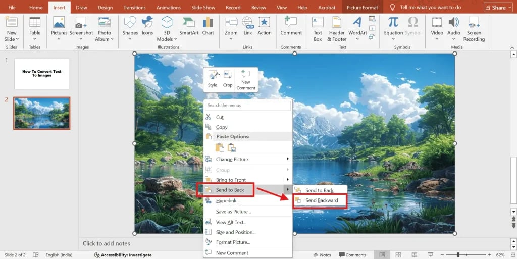 Send image backwards