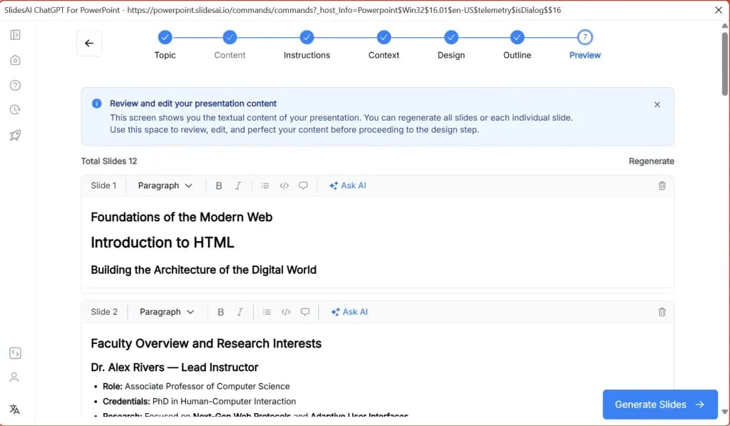 Review code presentation content