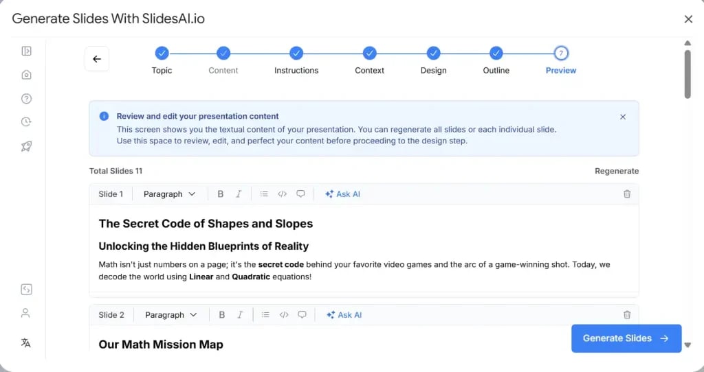 Review the equation presentation content