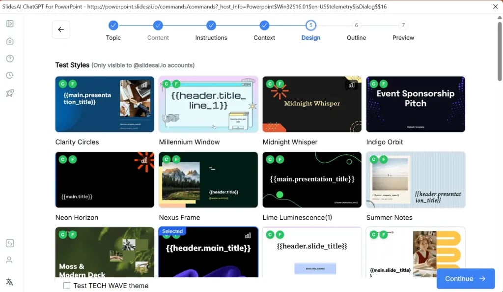 Choose template for code presentation