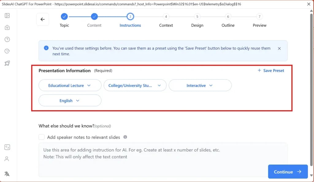 Choose presentation type for equation presentation