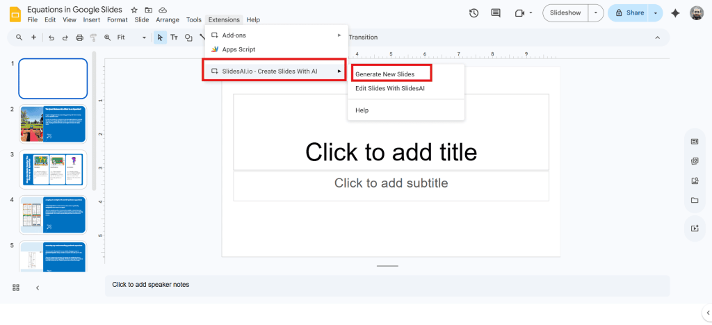 Generate new slides in Google Slides