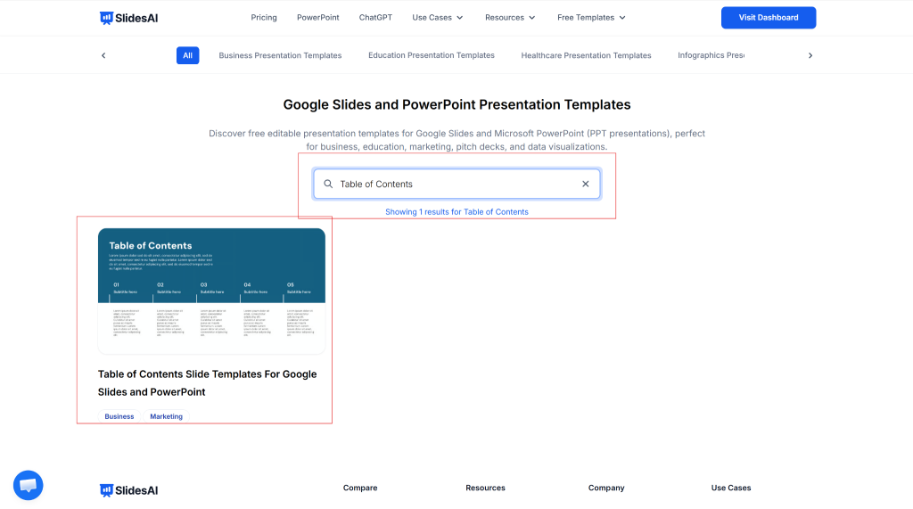 Table of Contents template 