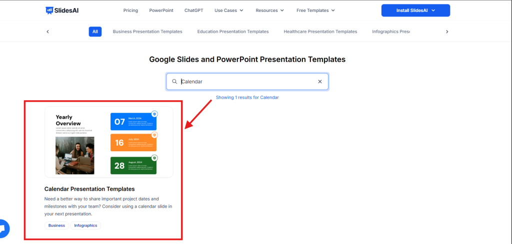 Search for calendar template