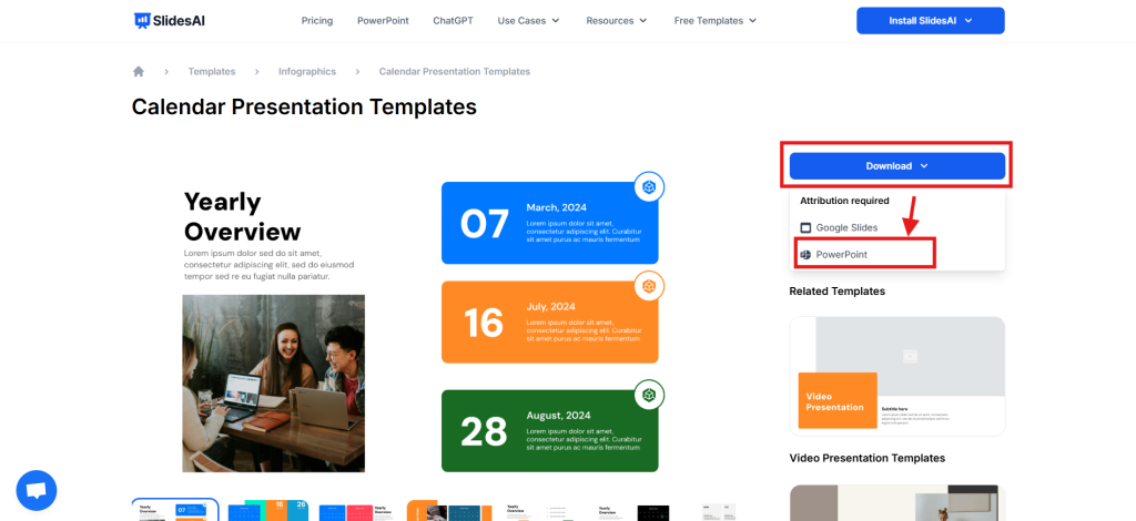 Download the calendar template for PowerPoint