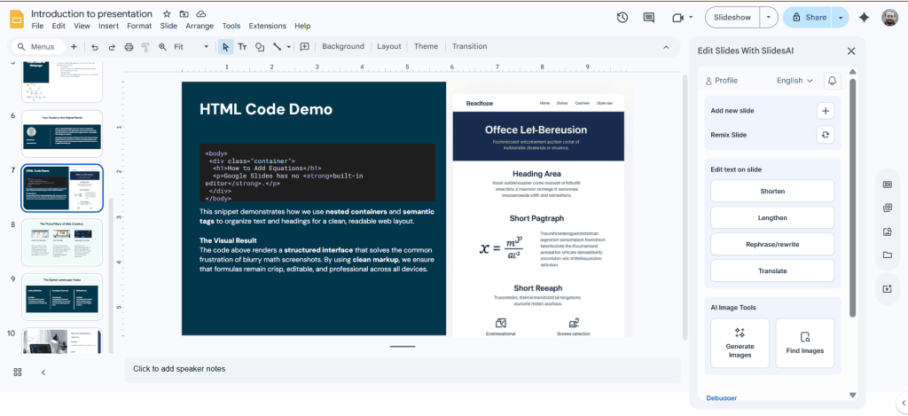 Review the code in Google Slides