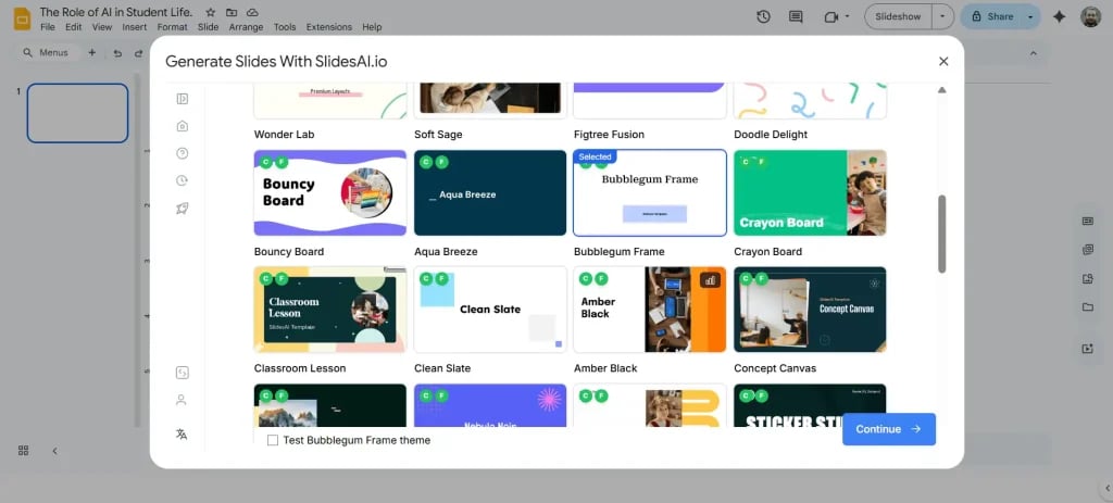 Select the template for your presentation