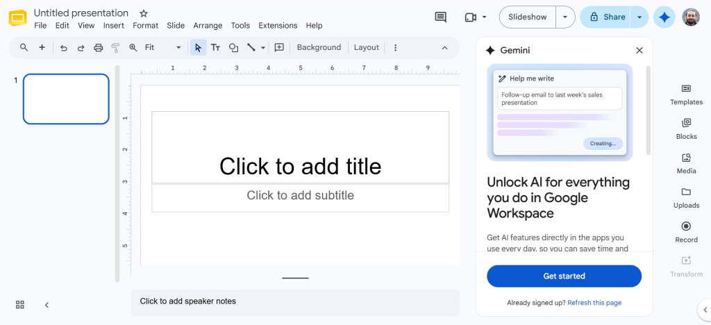 Google Gemini in Google Slides