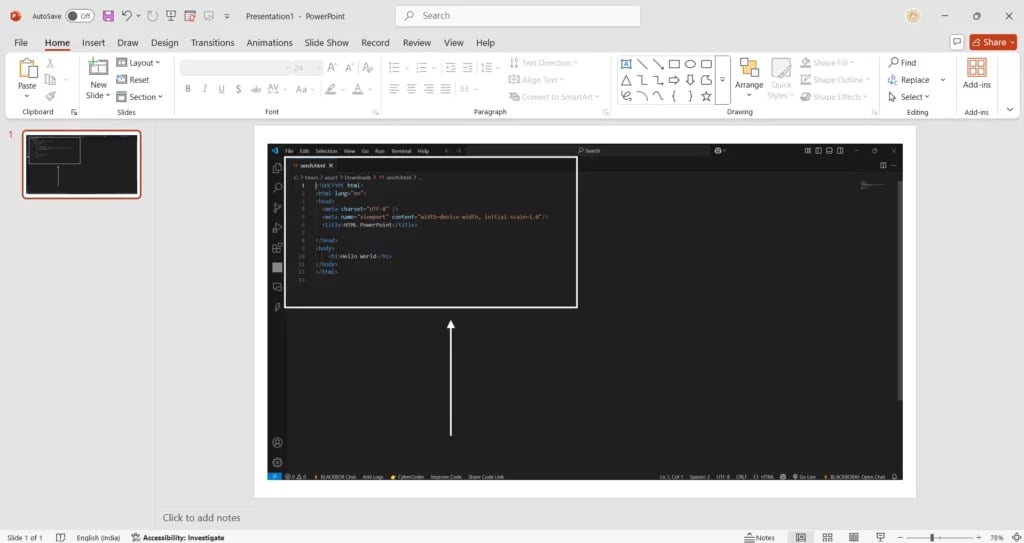 add code as an image in powerpoint