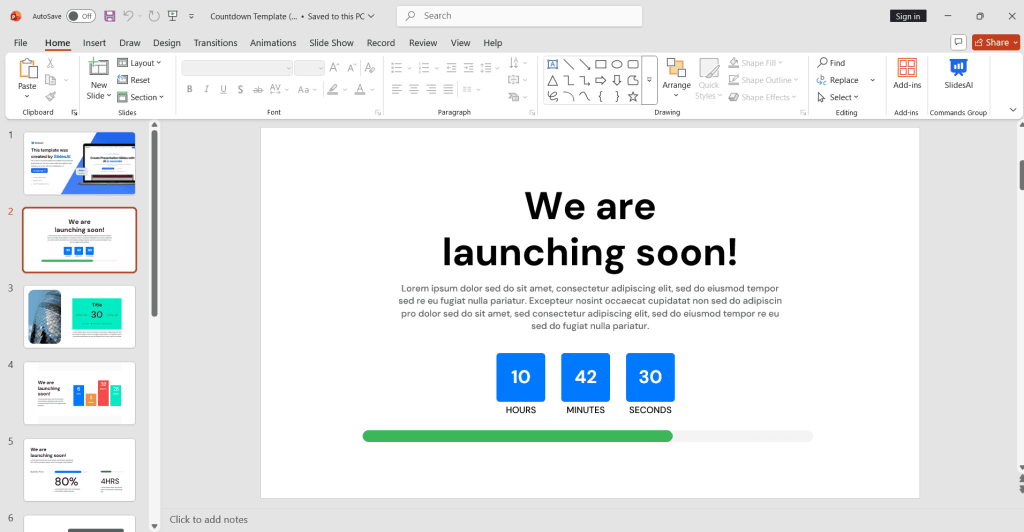 Open the template in PowerPoint