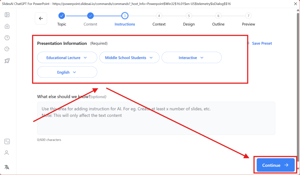 Choose the presentation type