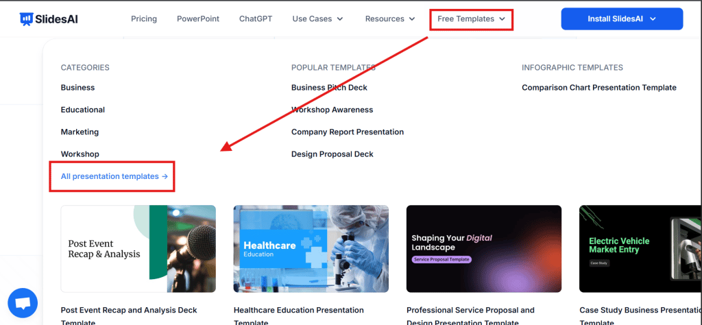 Open SlidesAI Template page