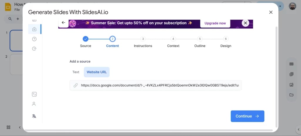 Add the Google Docs link as a source.