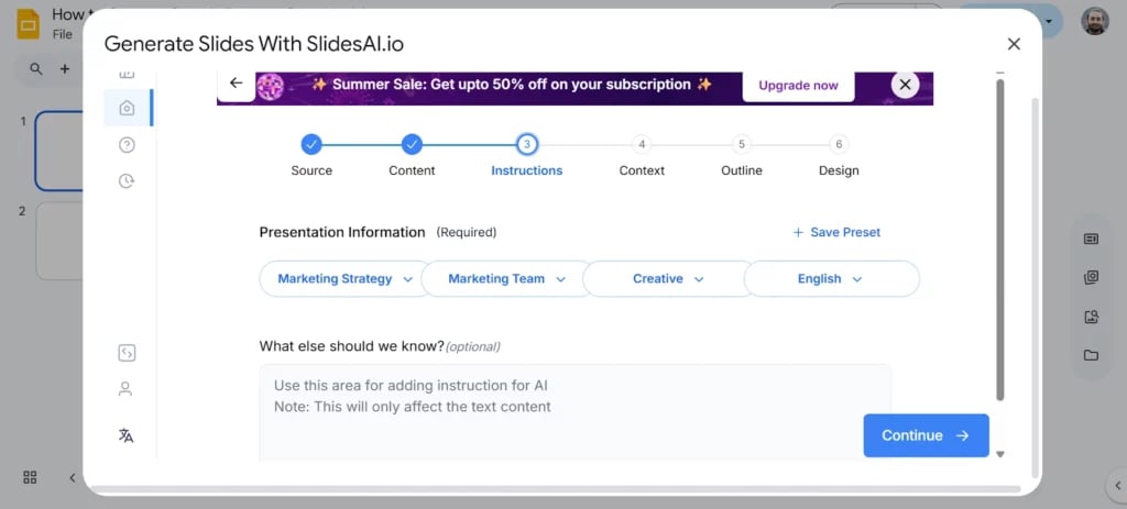 Select the presentation information.