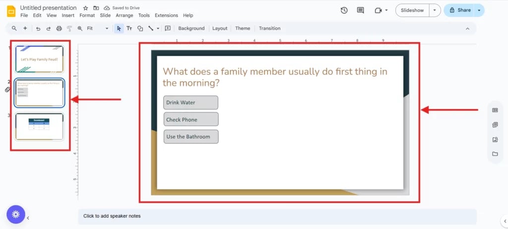 Add the questions and the options. 