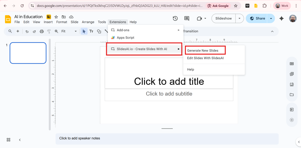 Generate new slide in Google Slides