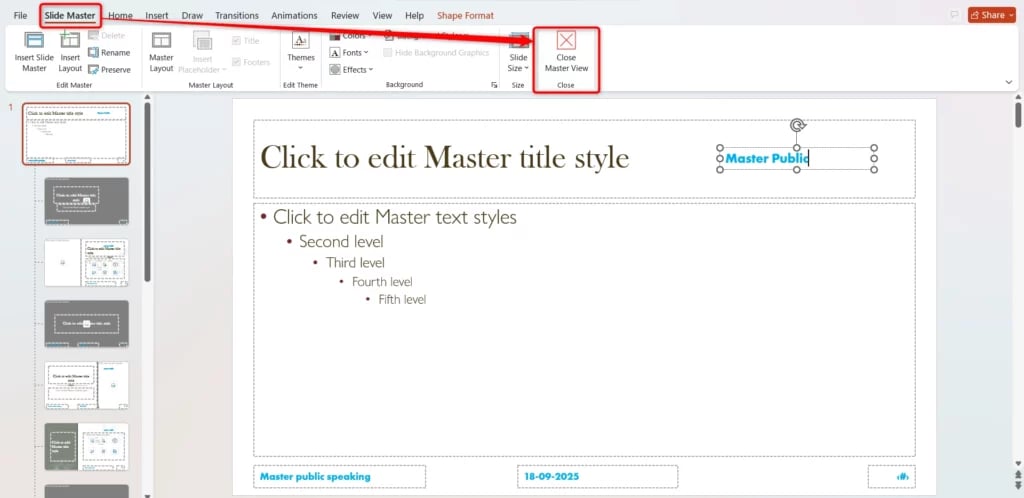Close the Slide Master View