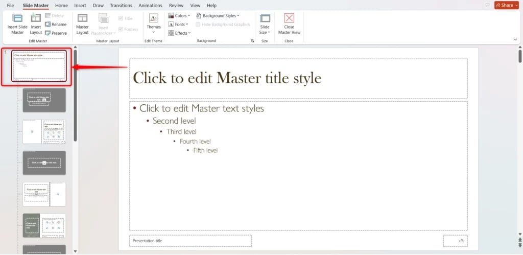 Select the Main Slide Master
