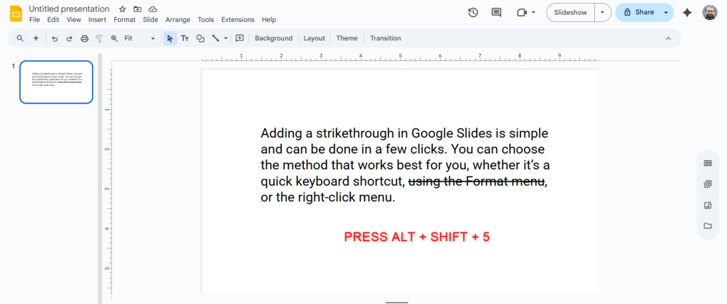 Add Strikethrough in Google Slides