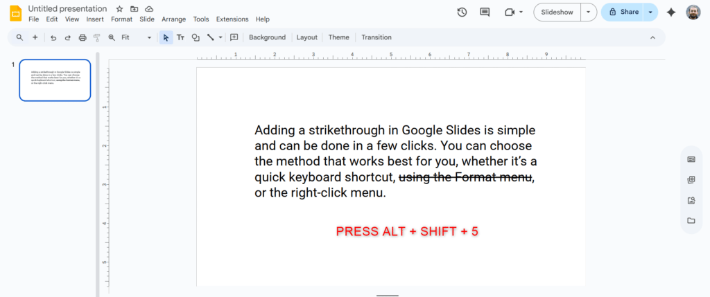 Remove Strikethrough in Google Slides