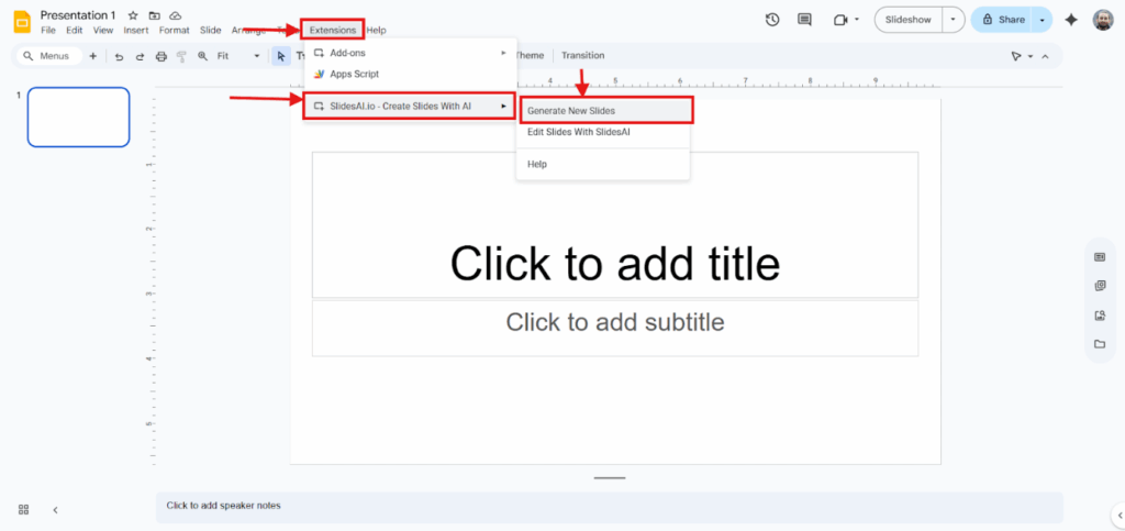 Open SlidesAI in Google Slides