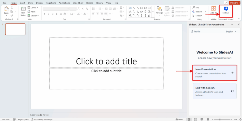 Open SlidesAI in PowerPoint