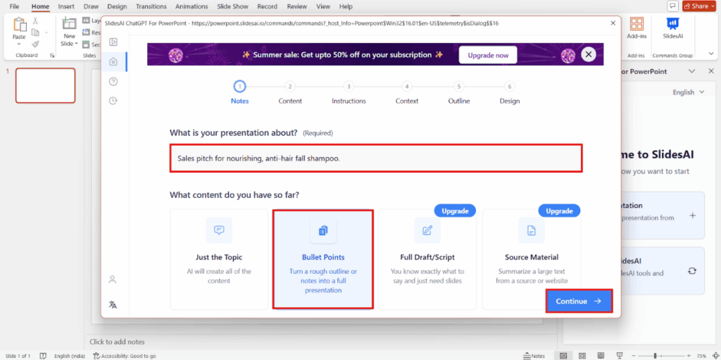 Add Your Topic in SlidesAI