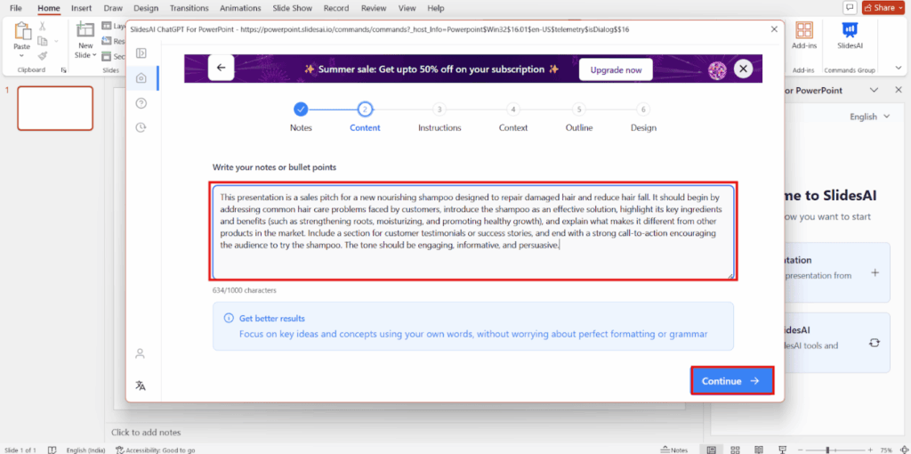 Insert Content in SlidesAI