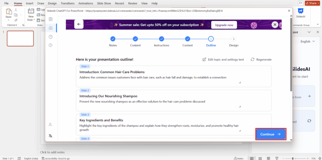 Review Outline for your sales presentation generated by SlidesAI