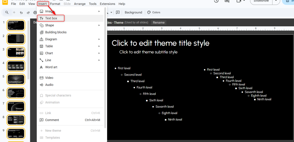 Insert a Text Box at the Top