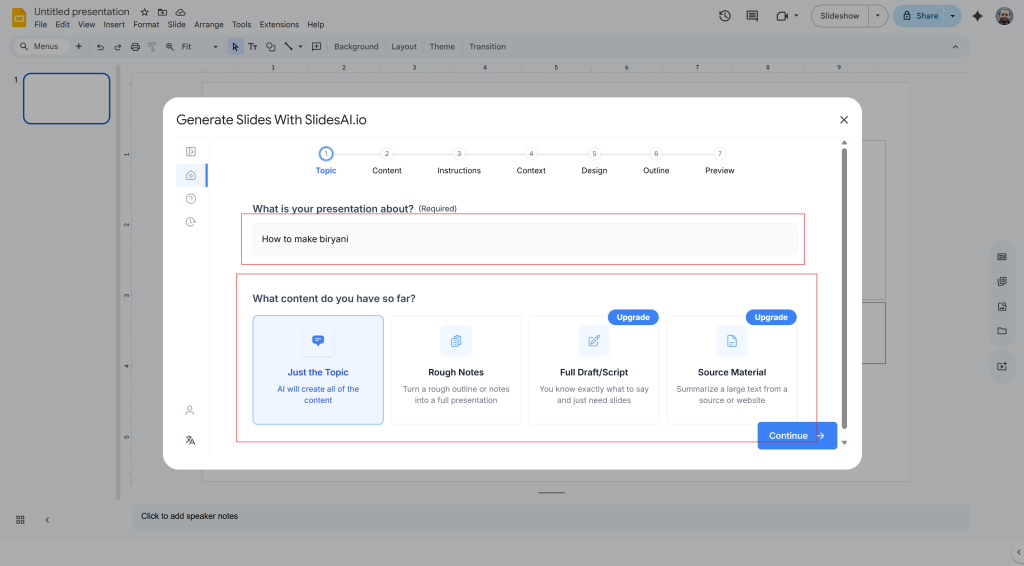 Enter the presentation topic