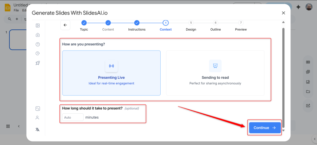 Choose the presentation mode