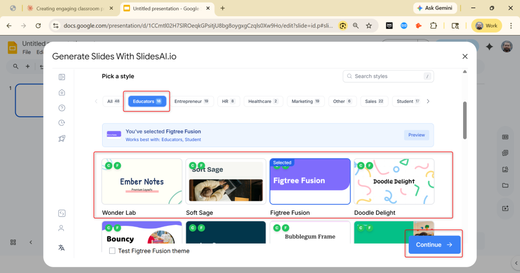 Choose template for your classroom presentation