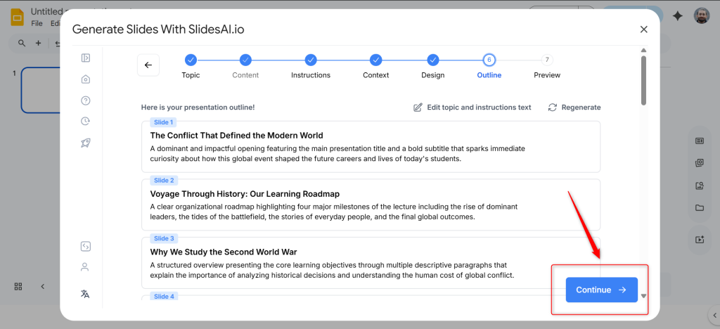 Check the presentation outline