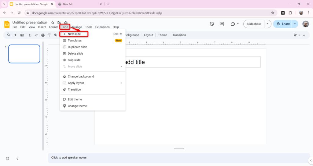 add new slide in google slides