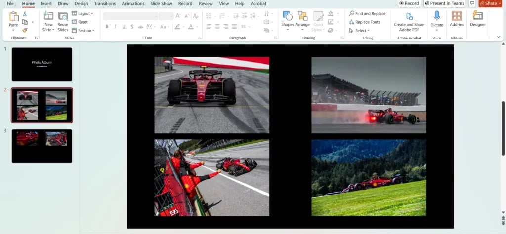 Final look of image collage created using the Photo Album Option in PowerPoint