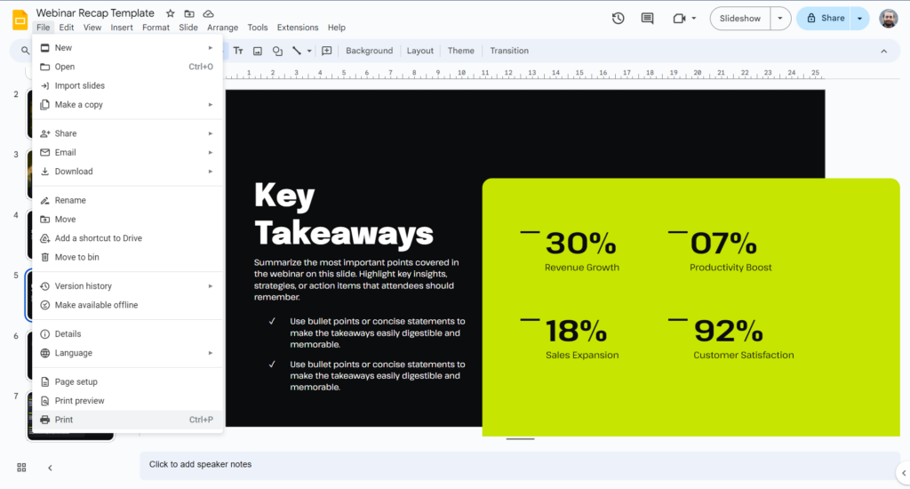 Print Multiple Slides on One Page in Google Slides
