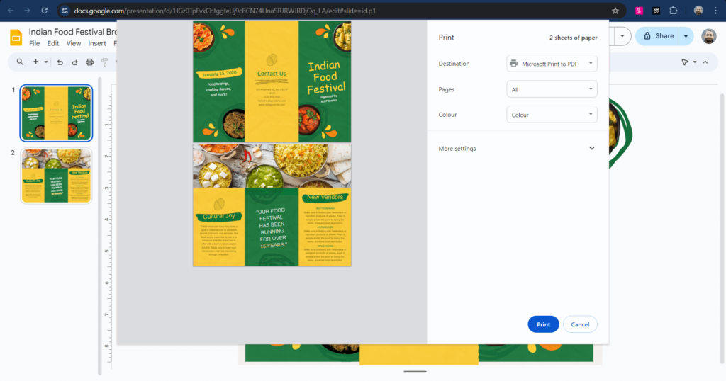 print your brochure from google slides