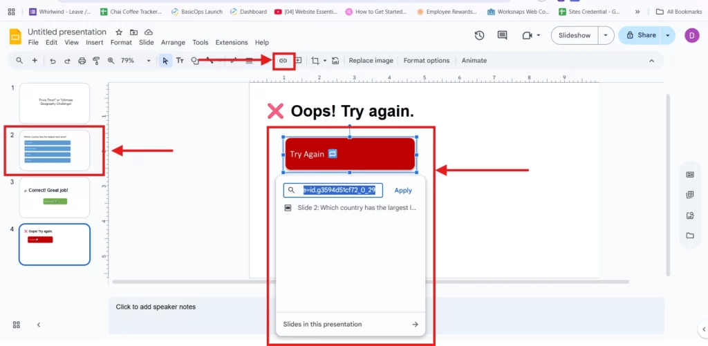 Link Feedback to Next Questions or Retry