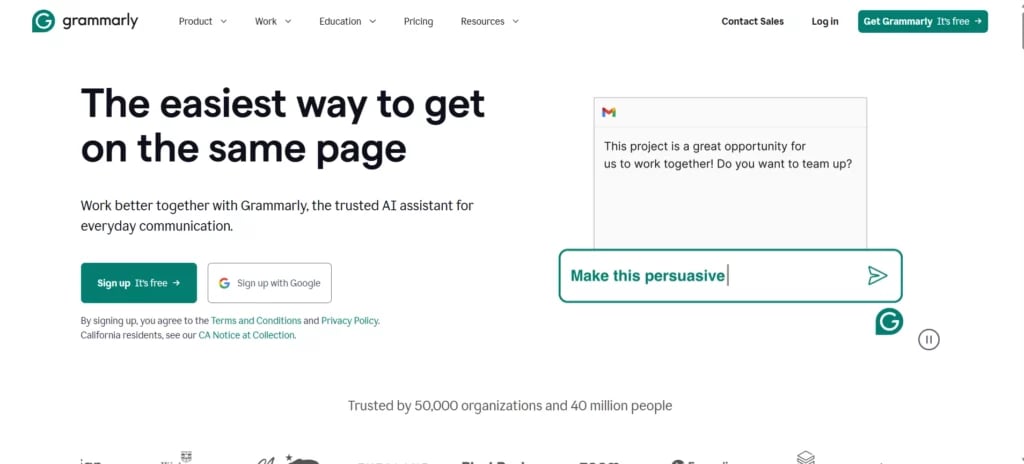grammarly homepage
