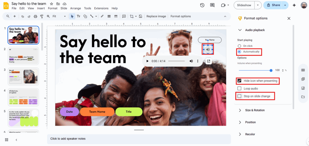 Audio Format Options in Google Slides