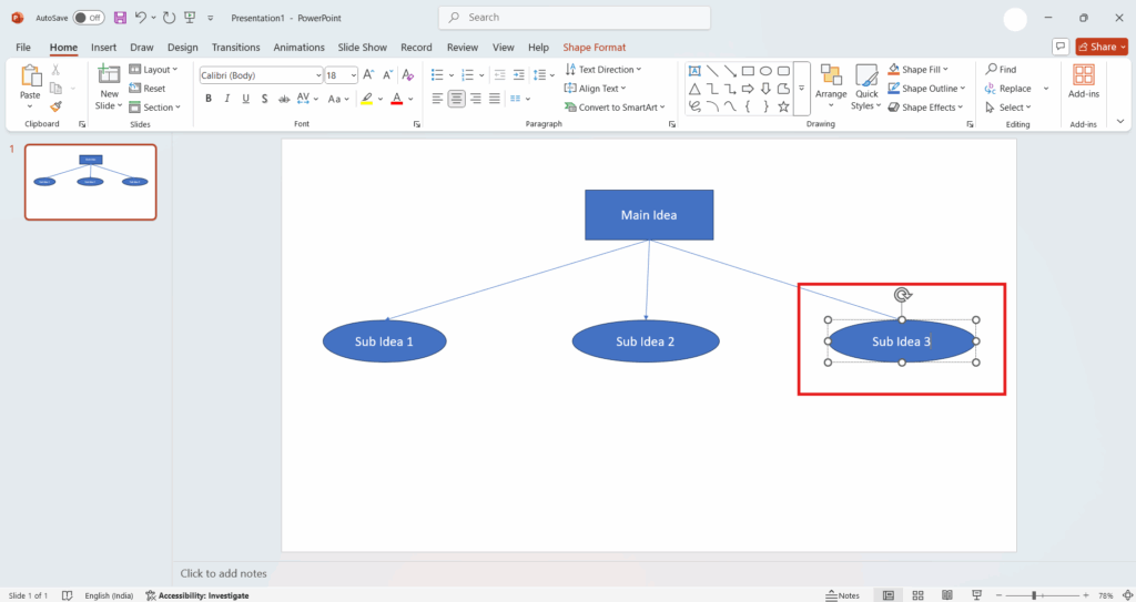 Add text in the shapes to create mind map in PowerPoint