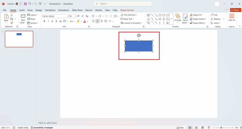 Create a rectangle shape for central idea to create mind map in PowerPoint