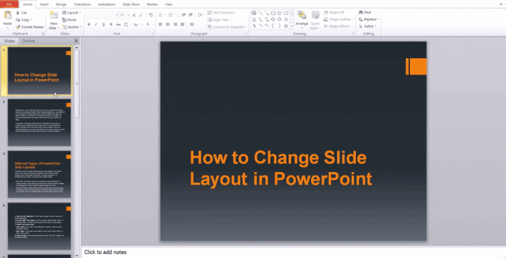 Change Slide Layout in PowerPoint Using the Right-Click Context Menu
