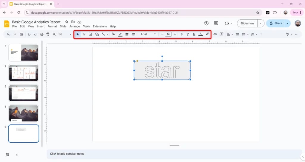 use google slides tools to design sticker