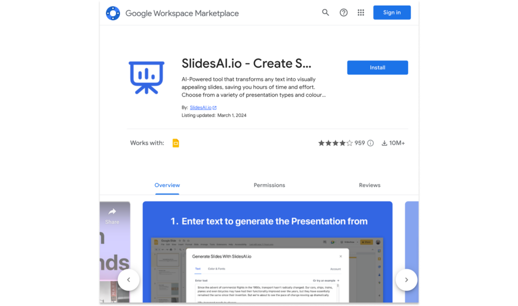 SlidesAI Google Slides add-on (plugin)