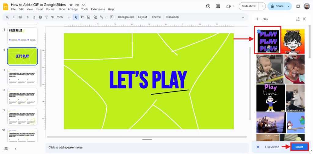 Insert the GIF in Google Slides