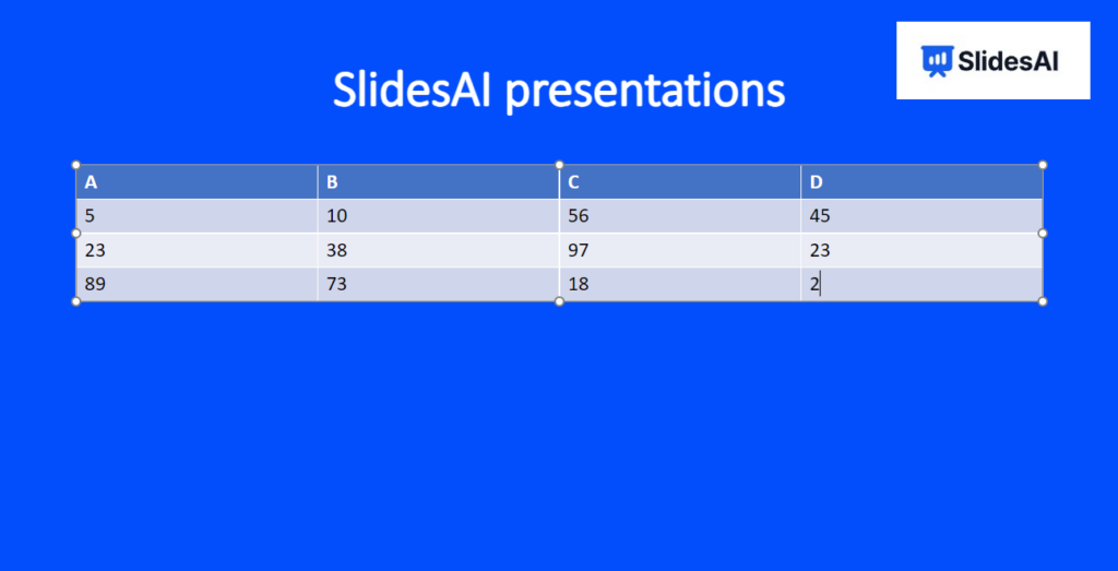 Populate the cells with your comparison data