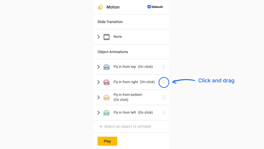Reorder animations in Google Slides